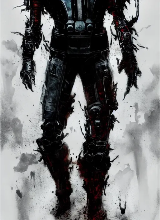 Image similar to marilyn manson as victor stone, full body concept, cyborg, borg, strogg, face of a man, terminator, flesh, quake strogg, doom demon, wolfenstein, monstrous, powerful, symmetry, symmetrical, concept art by ruan jia and greg rutkowski