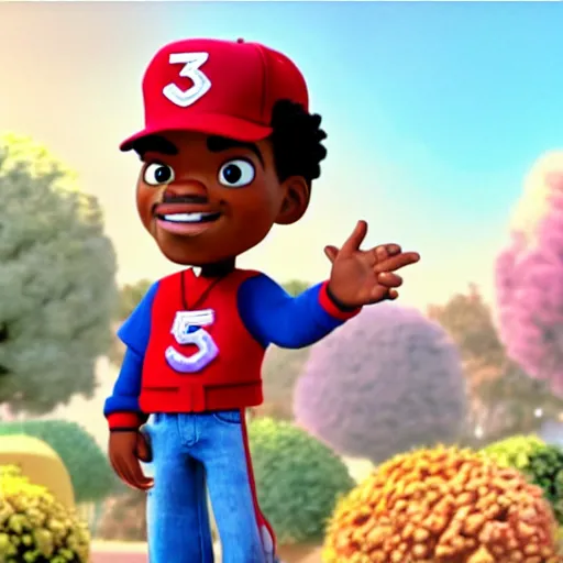 Image similar to a tv still of Chance The Rapper starring in a 2006 Pixar Animated movie