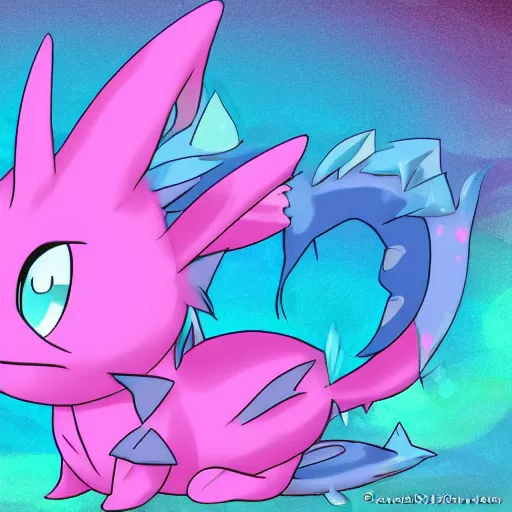 Prompt: Pink Vaporeon Pokemon sleeping