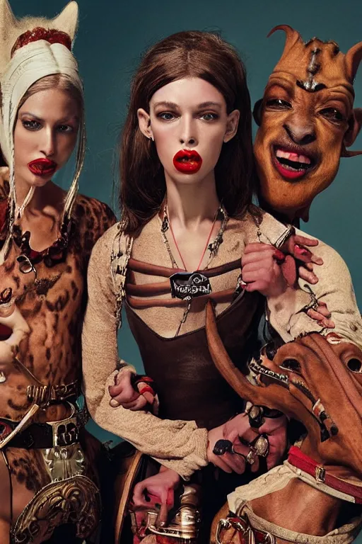 Image similar to dolce & gabbana campaign featuring jar jar binks as a female cowgirl, long eyeslashes, huge juicy lips, big seductive eyes, shot by mario testino, realistic vfx simulation