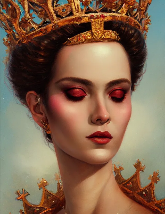 Image similar to blurred background. close-up portrait of a goddess in crown, by Afarin Sajedi and greg rutkowski