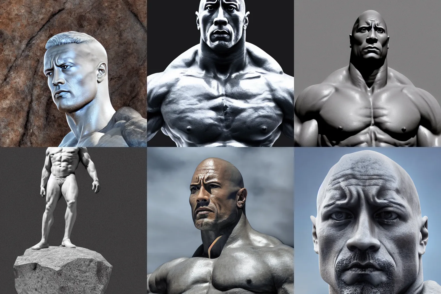 Prompt: a marble statue of dwayne johnson, the rock as a marble statue, portrait, 4 k, medium shot, detailed