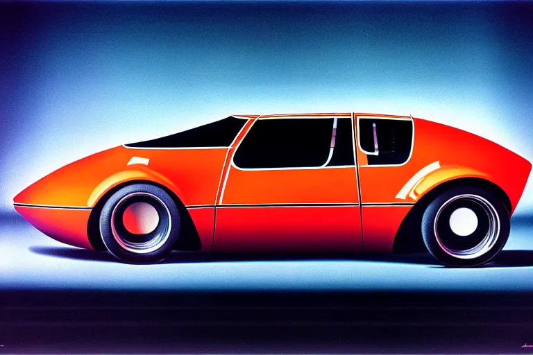 Image similar to designed by giorgetto giugiaro stylized poster of a single 1 9 1 5 amc amx / 3 citroen ds bmw m 1 concept, thick neon lights, ektachrome photograph, volumetric lighting, f 8 aperture, cinematic eastman 5 3 8 4 film