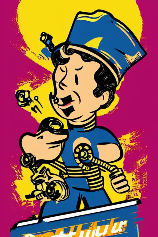 Image similar to fallout 7 6 retro futurist illustration art by butcher billy, sticker, colorful, illustration, highly detailed, simple, smooth and clean vector curves, no jagged lines, vector art, smooth andy warhol style