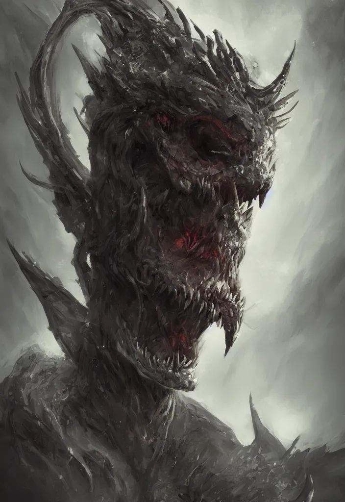 Image similar to a portrait of a gigantic predator as a demon trending on artstation, eerie, fantasy, dark, digital art.