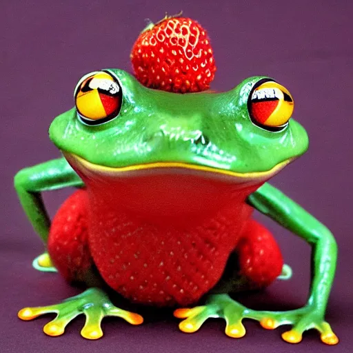 Prompt: a frog made of strawberry by iisa frank