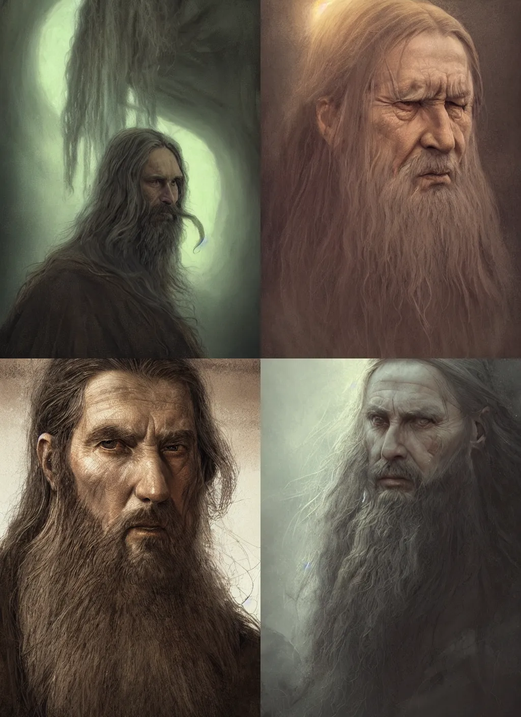 Image similar to portrait of a gentle and wise king with long hairs in alan lee and marc simonetti and emil melmoth style , cinematic lighting