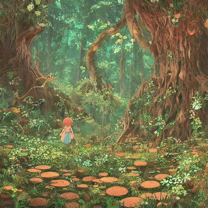 Image similar to ancient forest clearing, fairy circles, a poster by studio ghibli, featured on pixiv, environmental art, hd, highly detailed and intricate masterpiece