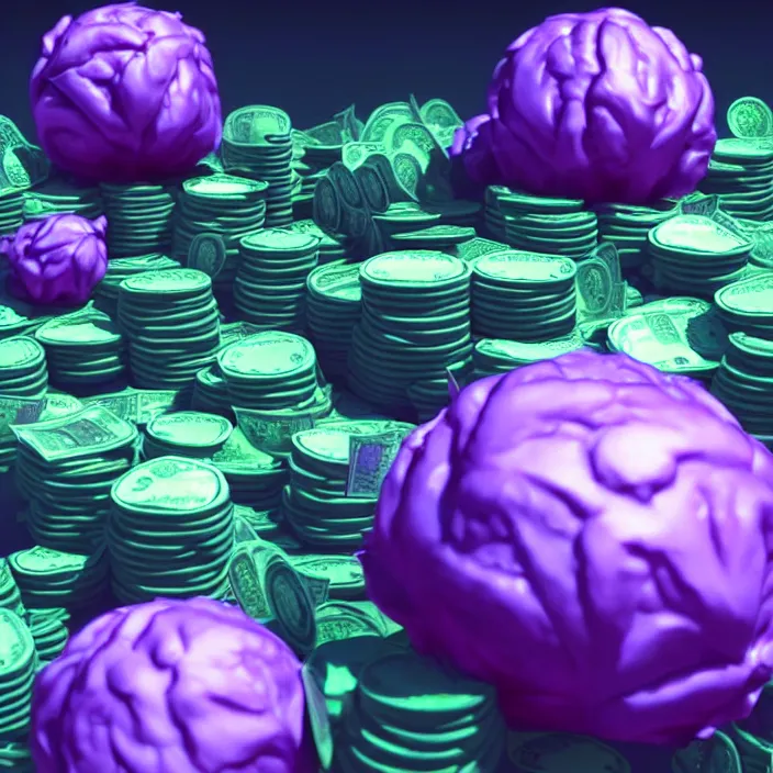 Image similar to high quality 3 d render very cute cabbages money dollar! party! highly detailed, unreal engine cinematic smooth, moody purple glow light, low angle, uhd 8 k, sharp focus