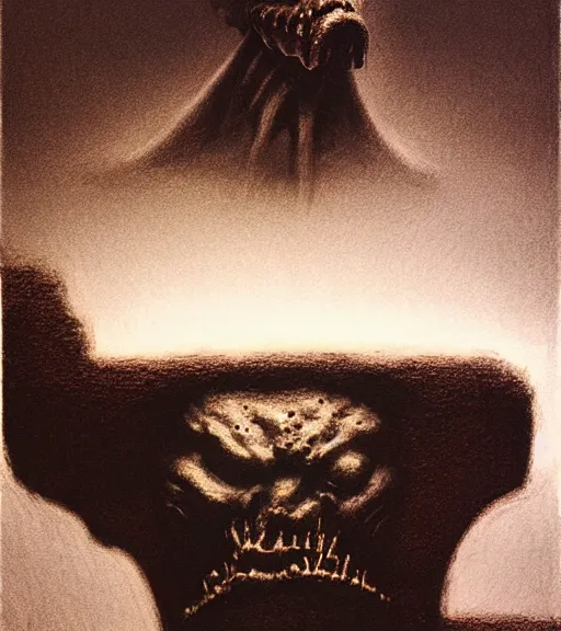 Image similar to creature bust, doom, zdislav beksinski, concept art, silhouette