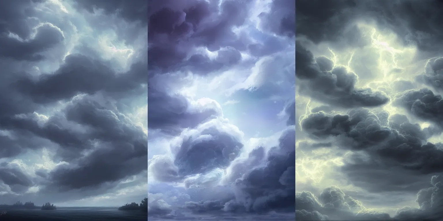 Prompt: Clouds. Storm. Key. Fantasy, digital painting, HD, 4k, detailed, artwork, bloom, lighting.