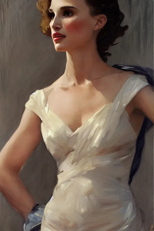 Image similar to elegant portrait of natalie portman as iron man by greg manchess, mucha, william adolphe bouguereau, john singer sargent, nick alm, sorolla,