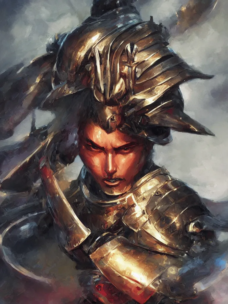 Prompt: close up of a samurai in full armor, by fiona staples, artgerm, by vladimir volegov and alexander averin and delphin enjolras and daniel f. gerhartz