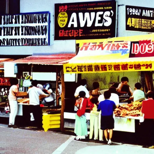 Image similar to A 1990s poster of a hawker centre