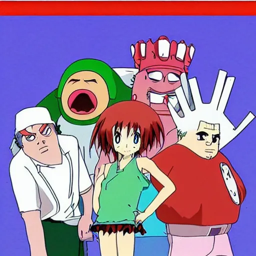 Image similar to anime version of aqua teen hunger force, by studio ghibli,