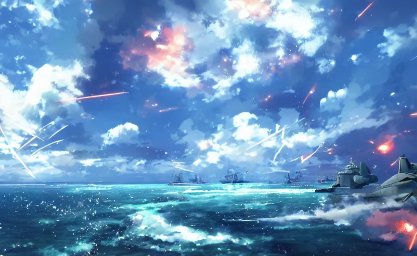 Prompt: Battle of Midway by Makoto Shinkai, magic