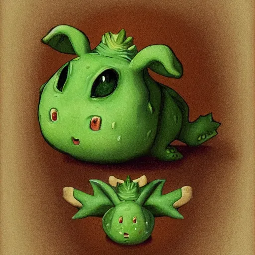 Prompt: onion bulbasaur portrait, baroque painting, elated gaunt onion head