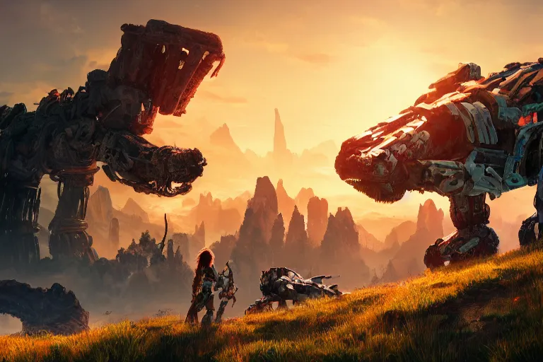 Image similar to tremortusk machine mecanical creature robot of horizon forbidden west horizon zero dawn radiating a glowing aura global illumination ray tracing hdr fanart arstation by ian pesty and alena aenami artworks in 4 k