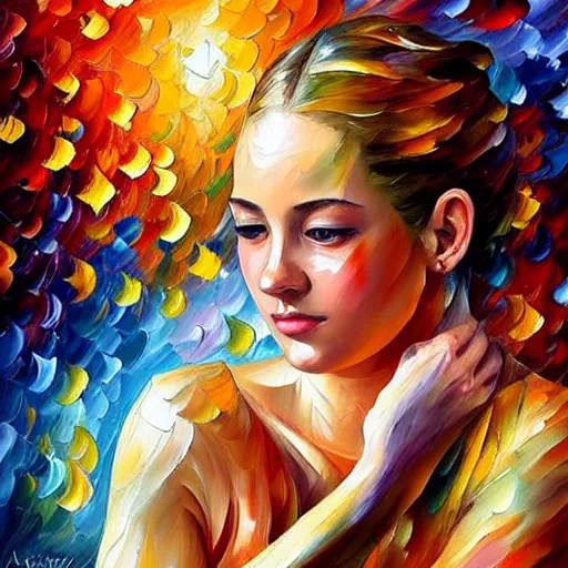 Image similar to highly detailed painting of a beautiful young woman, dancing in the rain, intricate, high quality oil painting artstyle, in the style of leonid afremov and anna dittmann, deviantart, figurative art, deviantart, ilya kuvshinov, lovecraftian, very detailed face, portrait