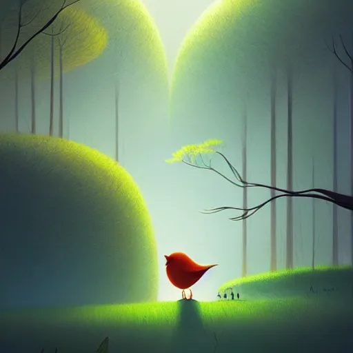 Prompt: a storybook illustration by goro fujita! a bird in a forest, surrealism, sharp focus, highly detailed, cgsociety, deviantart