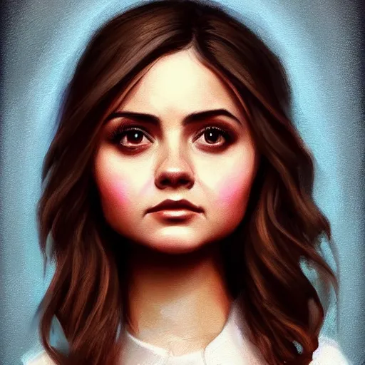 Image similar to portrait of jenna coleman. beautiful painting by ernesto ruiz velasco and carlos ortega elizalde and ashline on artstation. stunning smooth pretty character cartoon concept art.