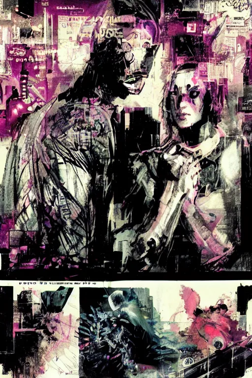 Image similar to cyberpunk dreaming by bobby zeik and bill sienkiewicz and david mack and dave mckean