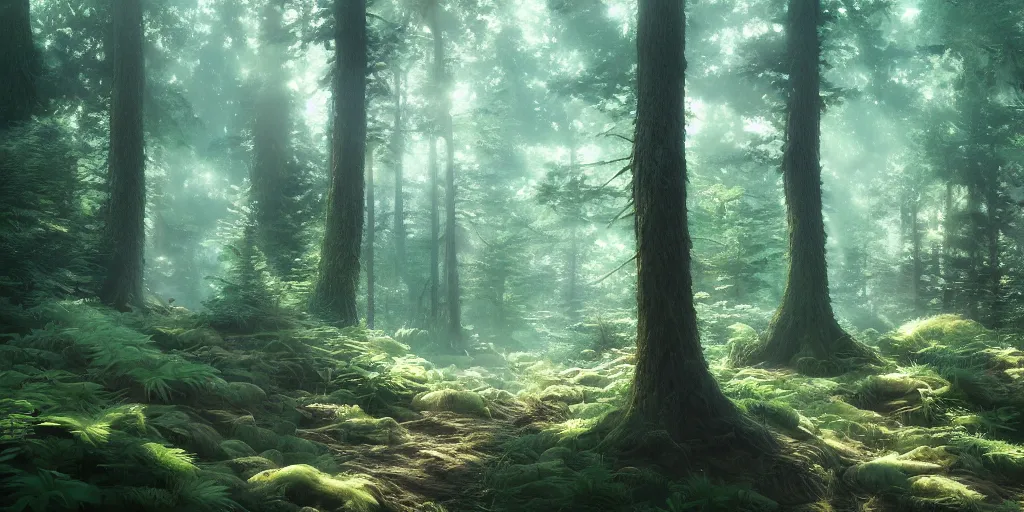 Prompt: a forest, oil painting, cinematic angle, hyperrealistic, cinematic lighting, Studio Ghibli, digital art, octane render, post-processing, beautiful composition, trending on artstation, masterpiece