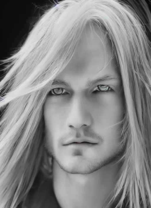 Image similar to portrait of a blond handsome man with long hair, anime inspired, High Res 8K,hyperdetailed