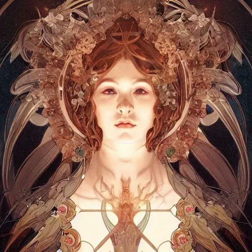 Image similar to A portrait of A beautiful!!!! angel in black flames by Ross Tran!! and alphonse mucha and greg rutkowski! and gustav doré!!,In style of digital art illustration.Symmetry.Highly detailed face.Fantasy,smooth,hyper detailed,sharp focus,Soft light.trending on artstation.4k