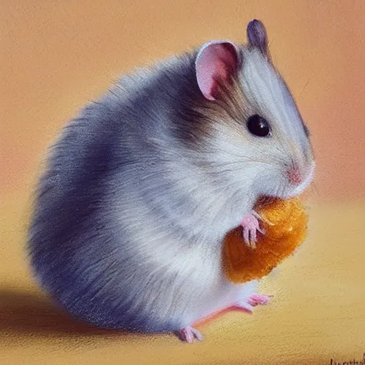 Prompt: a cute oil painting of a hamster sitting and scratching its face, pastel colors, aesthetics