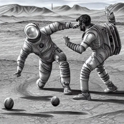 Image similar to astronauts playing kabadi on mars. highly detailed photorealistic trending on art station.