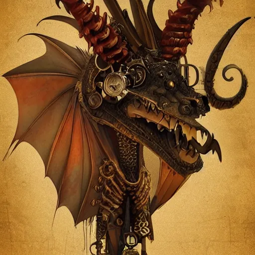 Image similar to a steampunk dragon, artstation.