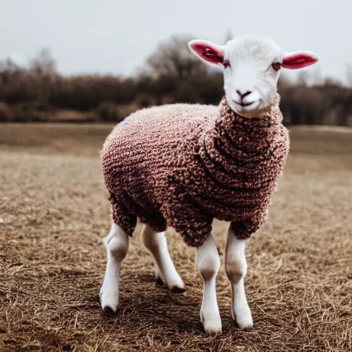 Prompt: lamb wearing a sweater, upper body shot, hyper detailed, canon eos r 3, f / 1. 4, iso 2 0 0, 1 / 1 6 0 s, 8 k, raw, unedited, symmetrical balance, in - frame