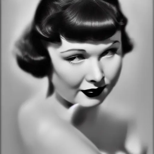 Prompt: old monochrom photography, hollywood golden age, face portrait of betty page by george edward hurrell, 4 k,