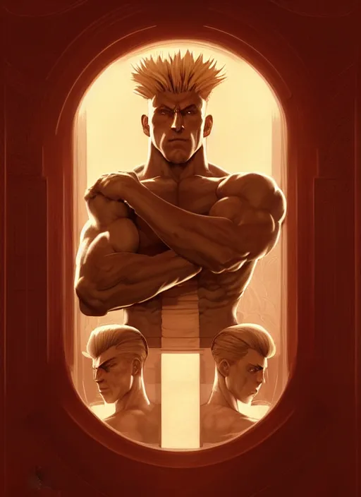 Image similar to symmetry!! portrait of guile, street fighter iv, global illumination!! intricate, elegant, highly detailed, digital painting, artstation, concept art, smooth, sharp focus, illustration, art by artgerm and greg rutkowski and alphonse mucha