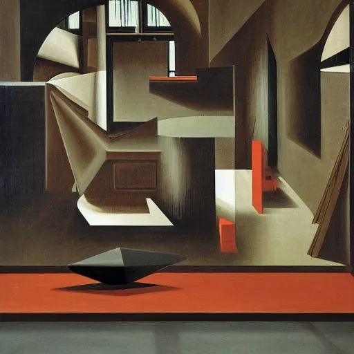 Image similar to a painting by giorgio de chirico and tadao ando of an abstract maximalist sculpture by the caretaker