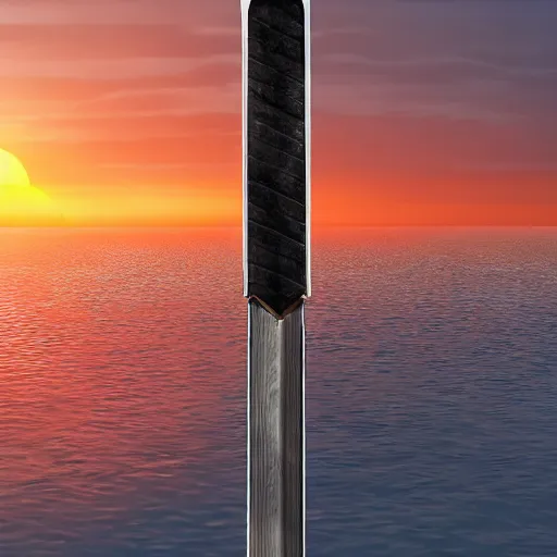 Prompt: a floating sword in front of a sunrise, extremely realistic and beautiful