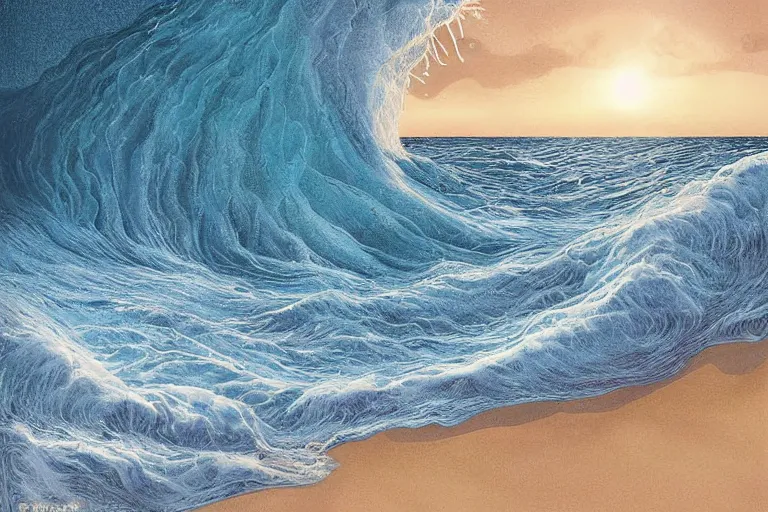 Image similar to ocean, land!!!!!!, ( ( ( ( tumultuous waves ) ) ) ), digital painting, illustrated by max hay