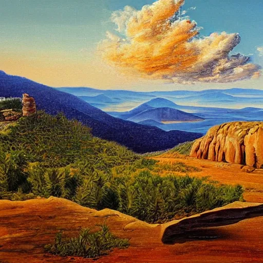 Prompt: mount pinnacle, arkansas, landscape, oil painting, salvadore dali