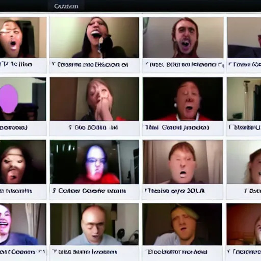 Image similar to zoom call conference with 2 0 people, all screaming at each other with their microphones off, screenshot from a macosx