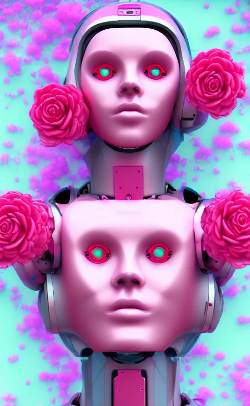 Image similar to detailed vaporwave pastel female robot covered in roses, 3d, digital art, 4k