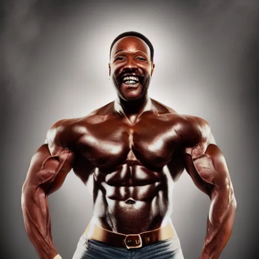 Image similar to marvin gaye with a physique of a body builder, hyper realistic, ultra detailed, cinematic, dynamic lighting, photorealistic, refined, intricate, digital art, digital painting, masterpiece, 8k,