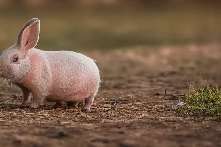 Image similar to a bunny pig!!! hybrid! hyper realistic!! realistic lighting!! wildlife photographer of the year!!! bold natural colors, national geographic, hd, wide angle, 8 k