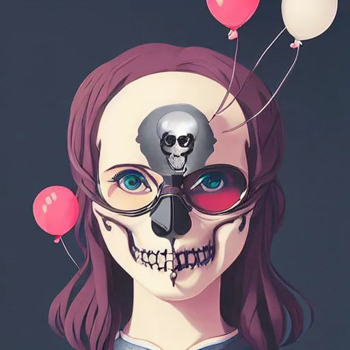 Image similar to anime skull portrait woman balloons, hello kitty, elegant, highly detailed, hard shadows and strong rim light, art by jc leyendecker and atey ghailan and sachin teng