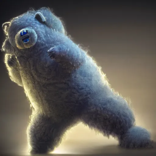 Image similar to a cute furry fluffy happy tardigrade in a dynamic pose. character design. gesture drawing. line of action. official art, unreal engine 5, unreal engine. tetsuya nomura. medium shot. ray tracing hdr. 8 k. uhd. sharp focus. highly detailed. masterpiece. anime render. cinematic lighting. lifelike. symmetrical. beautiful.