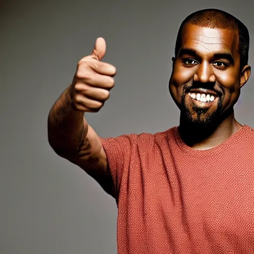 Image similar to Kanye West smiling and giving a thumbs up for a 1990s sitcom tv show, Studio Photograph, portrait C 12.0