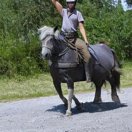 Image similar to a horse riding a tank