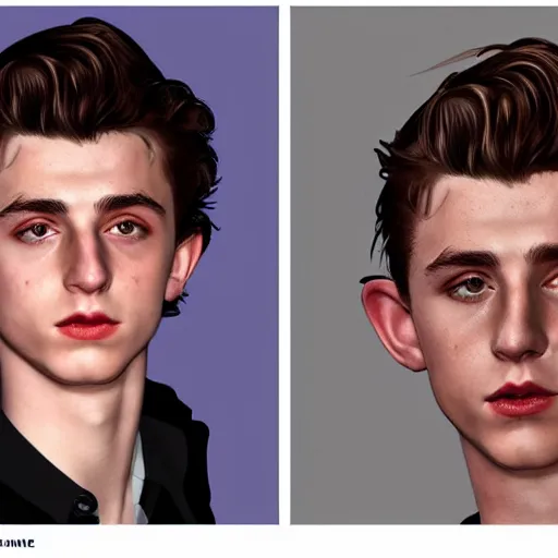 Image similar to Timothée Chalamet and Tom Holland crossbreed, illustrated and rendered by Xie Boli, trending on artstation, 4k, 8k, photorealistic imagery, photorealistic details, intricate, highly detailed