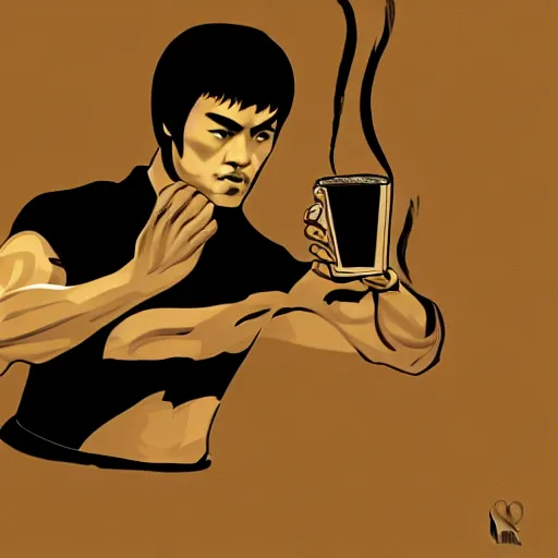 Image similar to bruce lee as a barista working in starbucks digital art