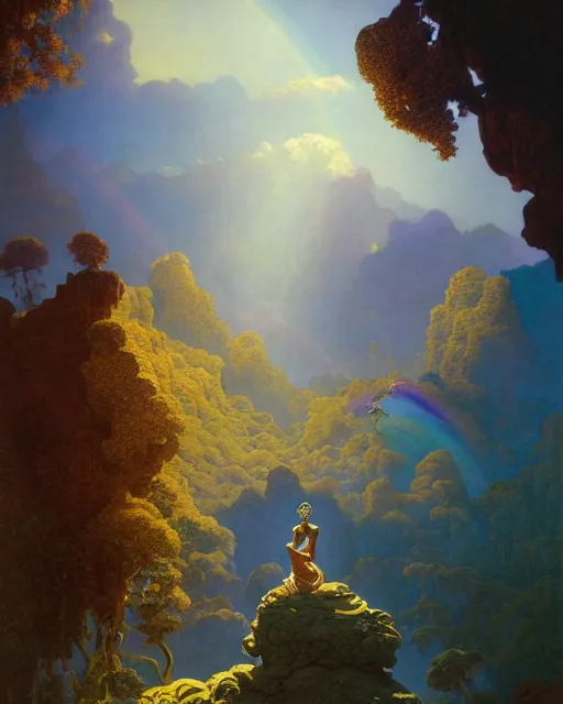Image similar to magical morning in shangri - la, coherent design, symmetrical, concept art, vivid color, complementary color, golden ratio, detailed, sharp lines, intricate, rainbowshift, by maxfield parrish, by peter mohrbacher, by gustave dore, by alphonse mucha, deviantart, octane render